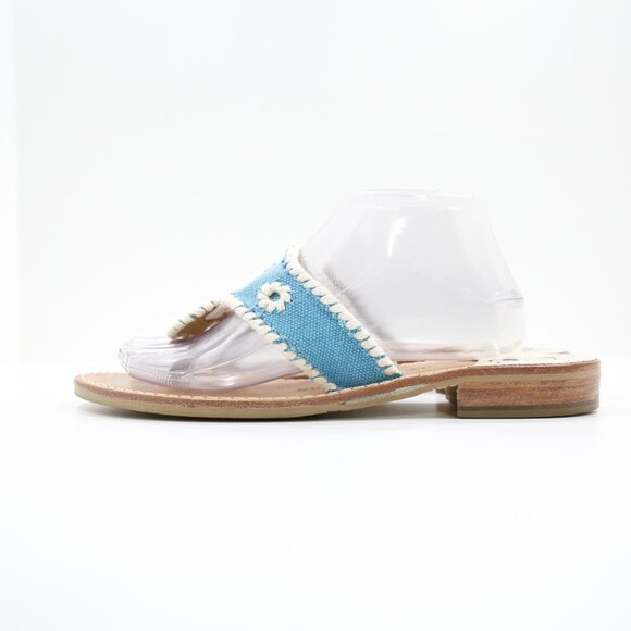 Jack Rogers Palm Beach Blue & Cream Canvas Flat Thong Sandals - 10 - Picture 1 of 7